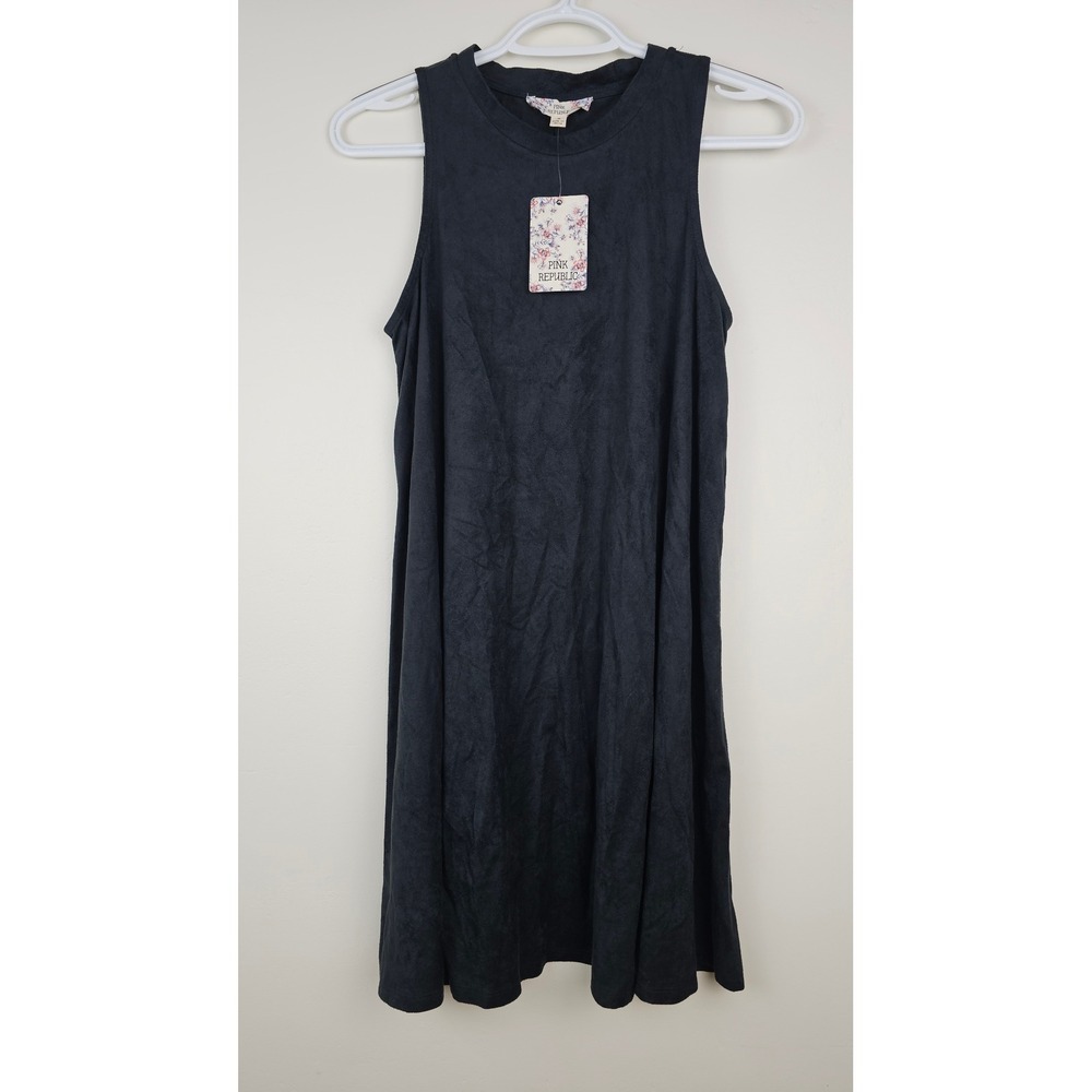 Pink Republic Dress Women Medium Black Faux Suede Sleeveless A-Line